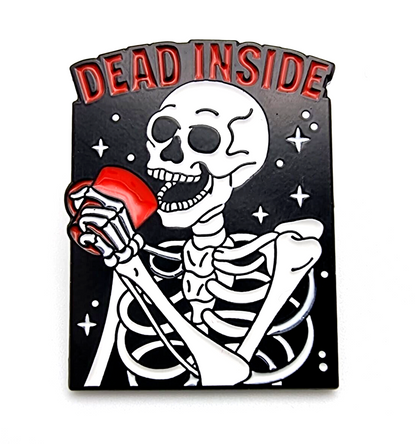 Skeleton Dead Inside Enamel Pin Badge, Collectable Enamel Skull Pin Badge