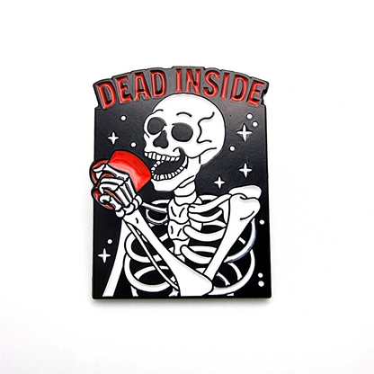 Skeleton Dead Inside Enamel Pin Badge, Collectable Enamel Skull Pin Badge