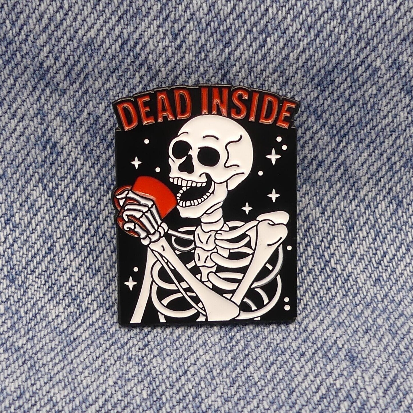 Skeleton Dead Inside Enamel Pin Badge, Collectable Enamel Skull Pin Badge