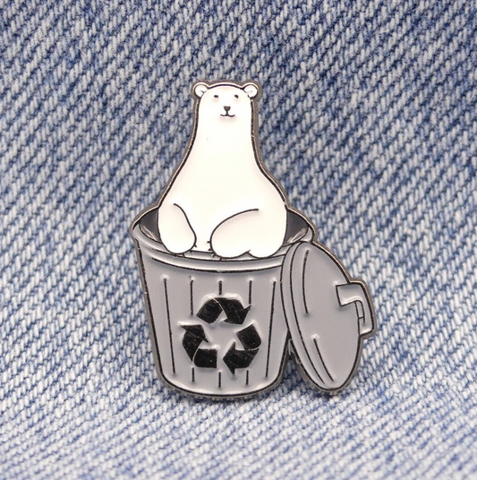 Polar Bear in Recycling Bin Enamel Pin Badge