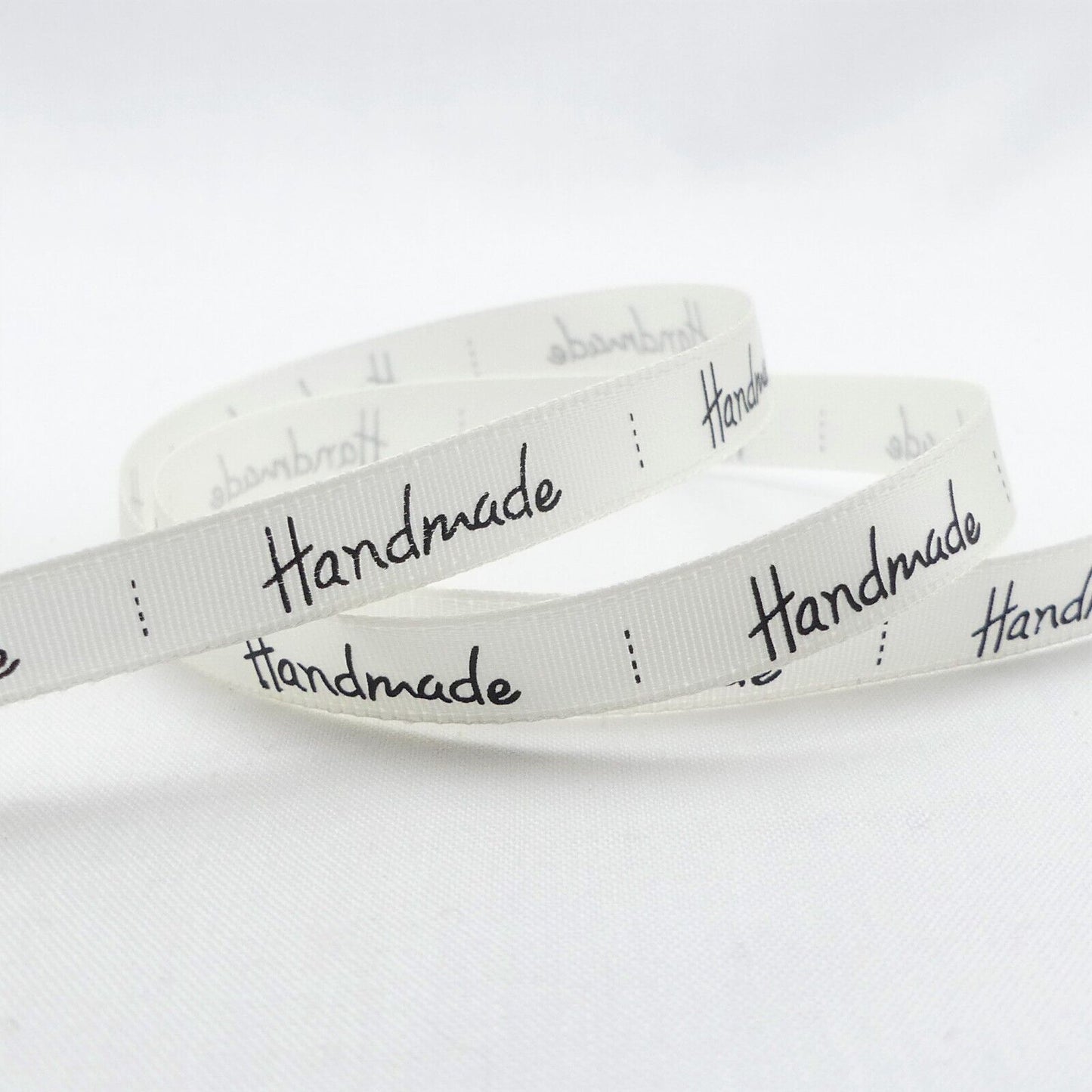 20 Meters Whole Roll "Handmade" Print Off White Satin Ribbon