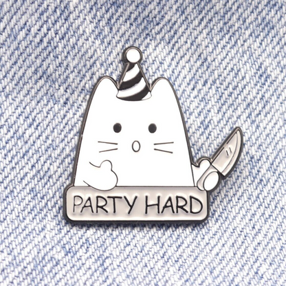 CAT PARTY HARD Enamel Pin Badge Funny Brooch Gift