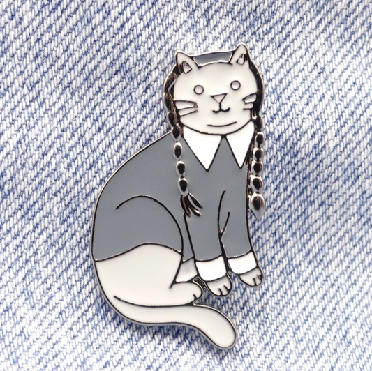 Wednesday Addams Cat Enamel Pin Badge