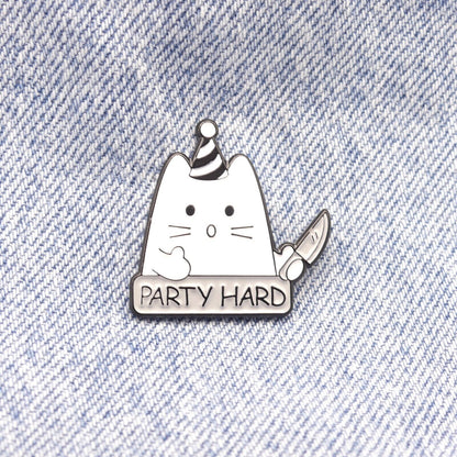 CAT PARTY HARD Enamel Pin Badge Funny Brooch Gift