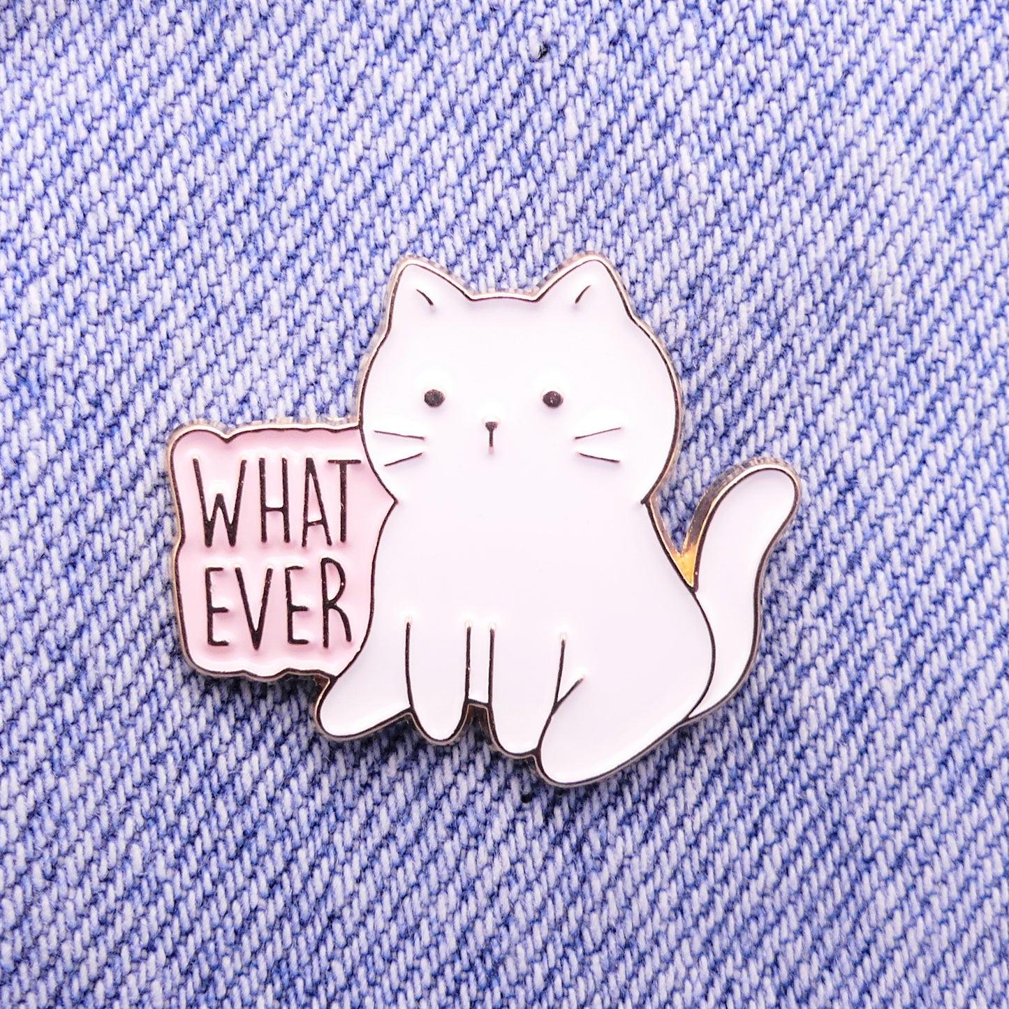 Whatever White Cat Enamel Pin Badge