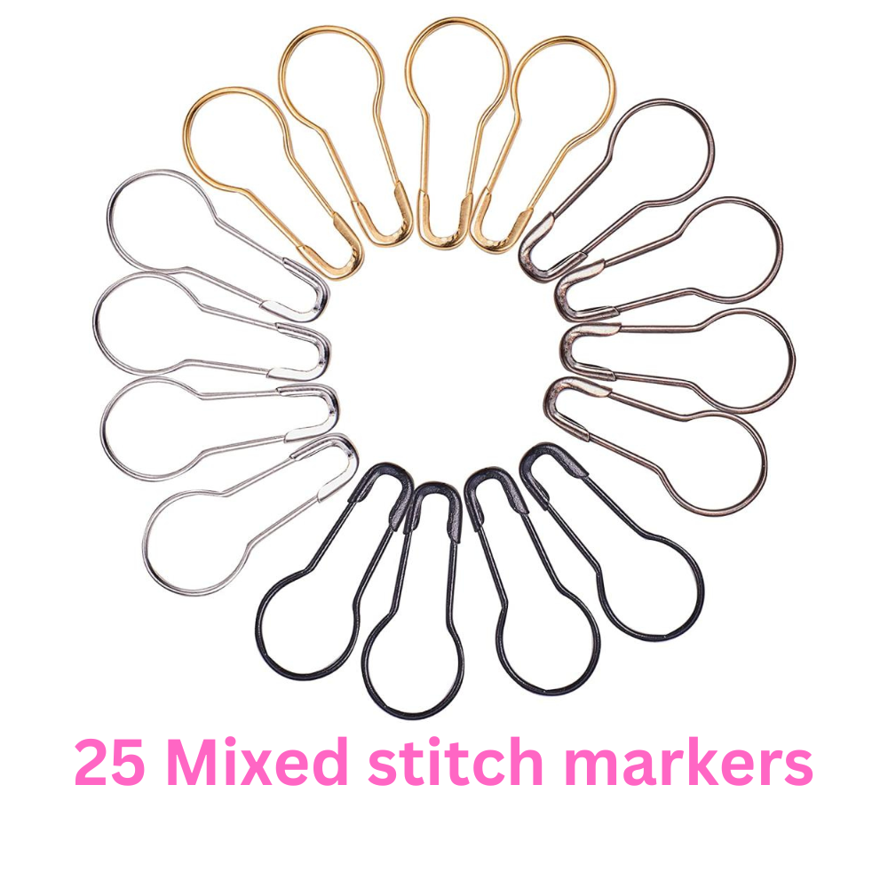 25 Stitch Markers Stitch Holders Knitting Crochet Metal Pins Random Mixed Colour