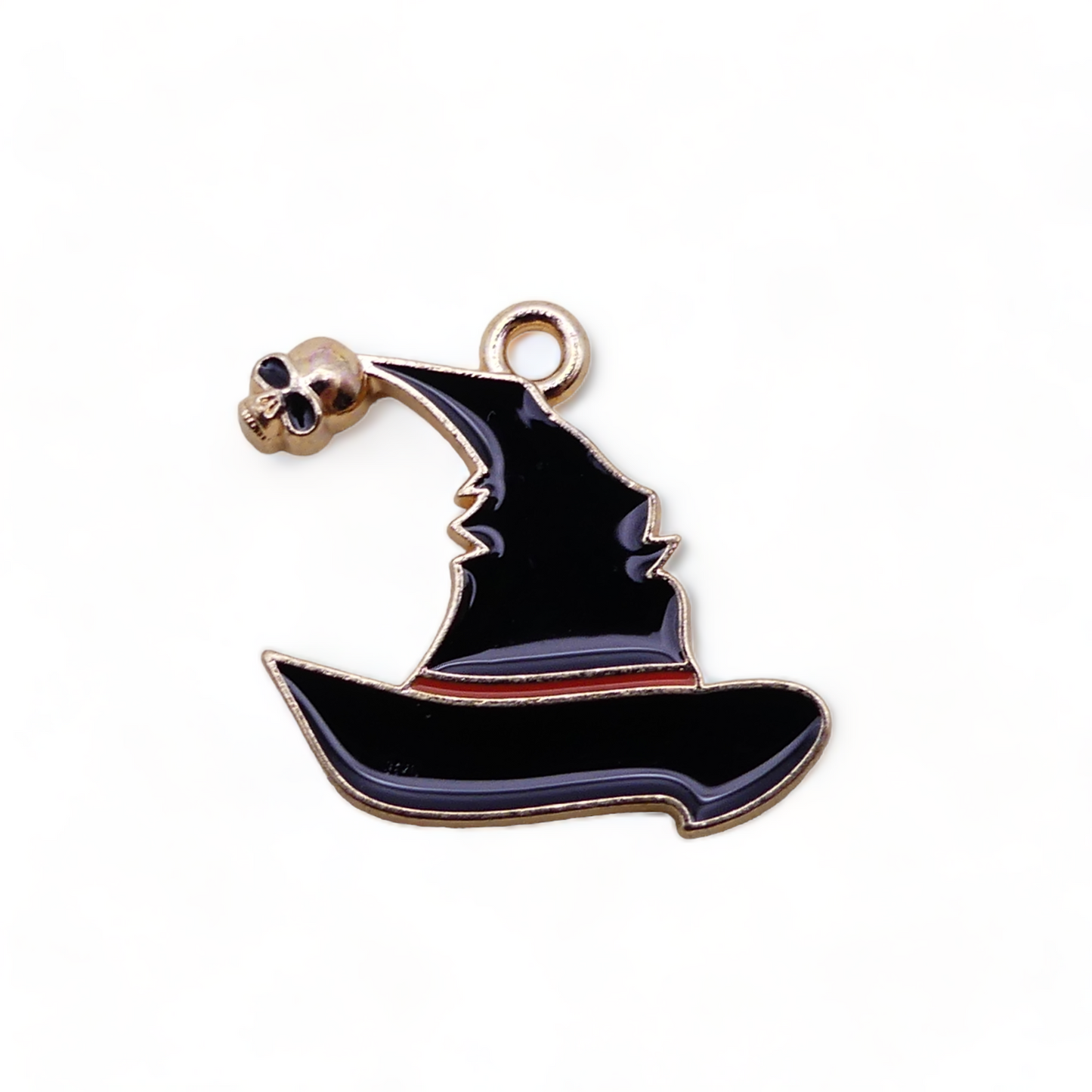 5 Black Witches Hat & Skull Enamel Charms