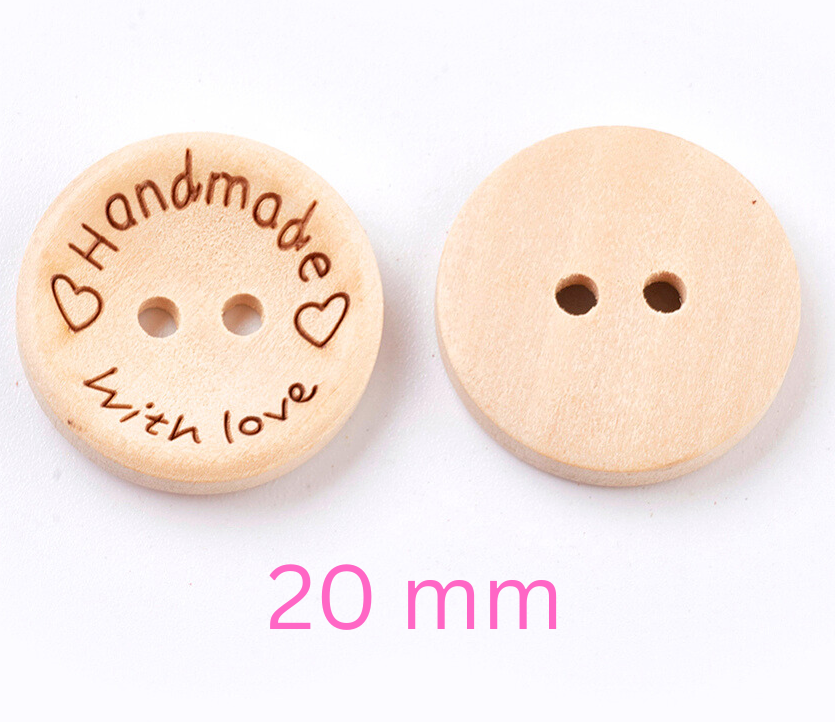 Handmade With Love Natural Wooden Round Buttons Hand Made 3 Sizes - 15/20/25mm