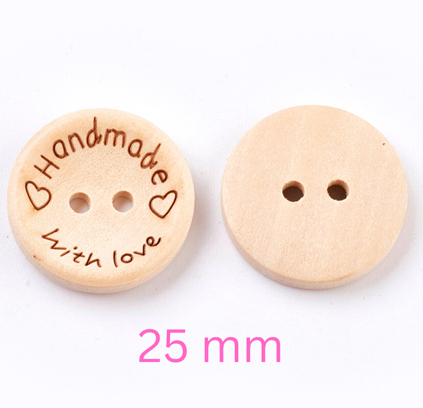 Handmade With Love Natural Wooden Round Buttons Hand Made 3 Sizes - 15/20/25mm