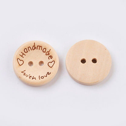 Handmade With Love Natural Wooden Round Buttons Hand Made 3 Sizes - 15/20/25mm