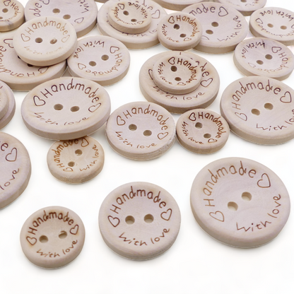 Handmade With Love Natural Wooden Round Buttons Hand Made 3 Sizes - 15/20/25mm