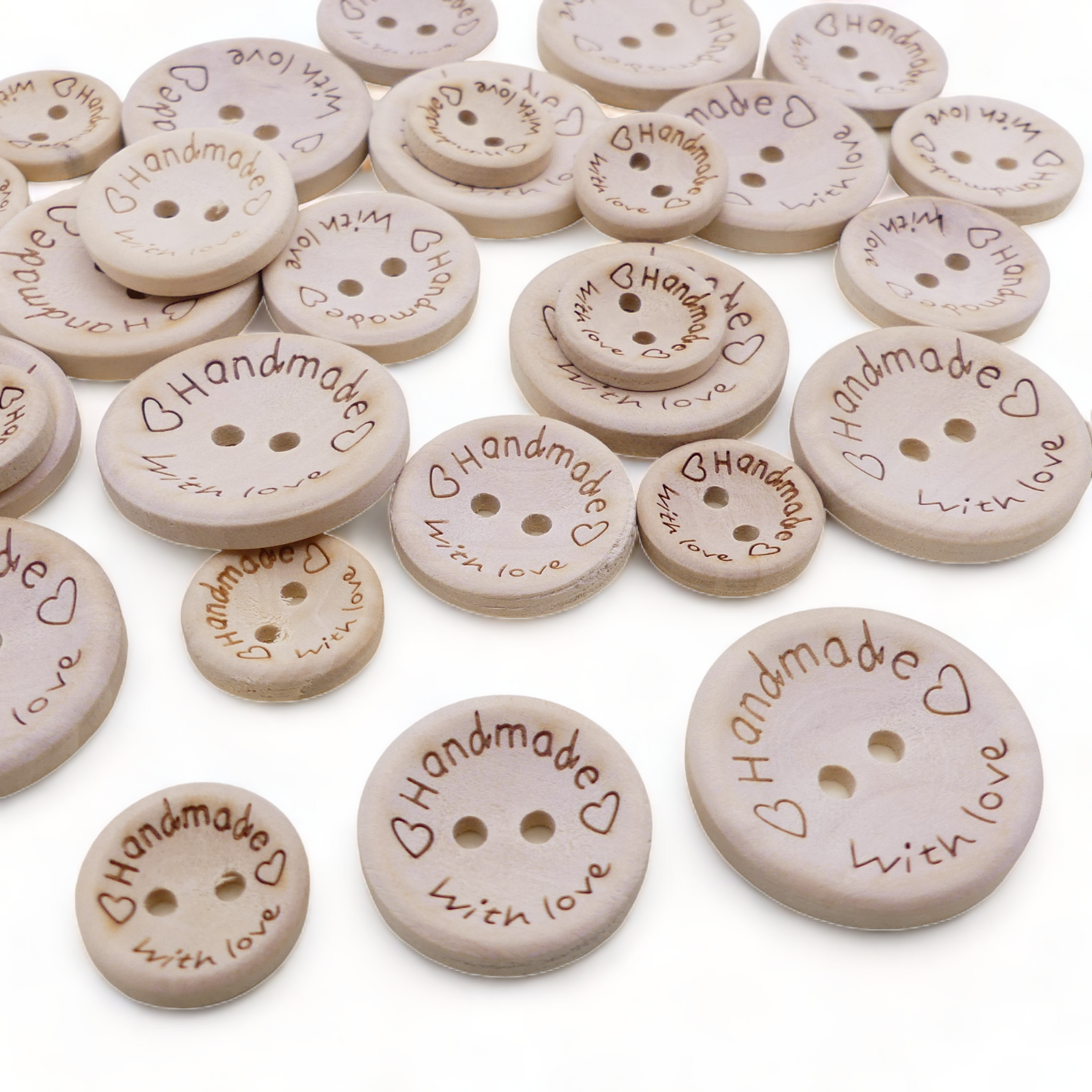 Handmade With Love Natural Wooden Round Buttons Hand Made 3 Sizes - 15/20/25mm