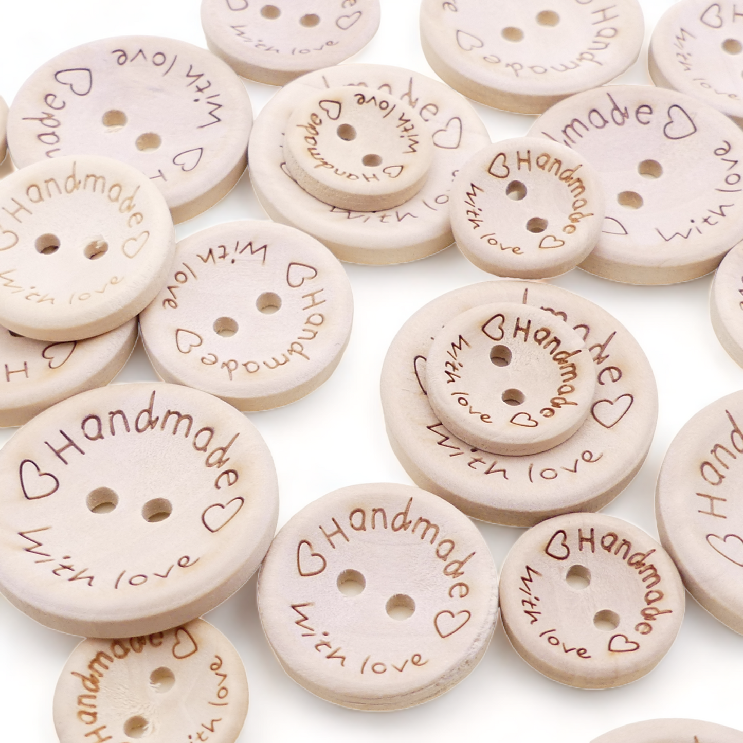 Handmade With Love Natural Wooden Round Buttons Hand Made 3 Sizes - 15/20/25mm