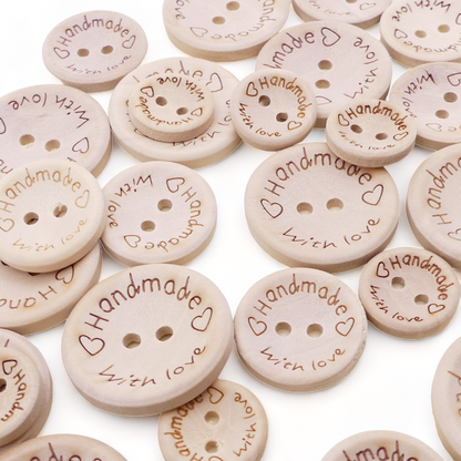 Handmade With Love Natural Wooden Round Buttons Hand Made 3 Sizes - 15/20/25mm