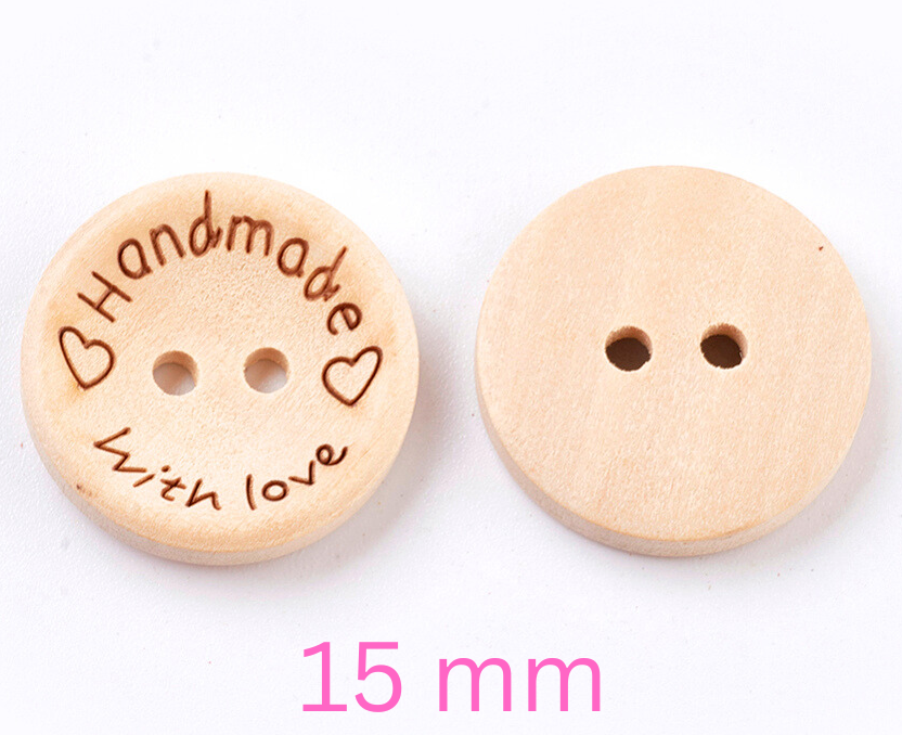 Handmade With Love Natural Wooden Round Buttons Hand Made 3 Sizes - 15/20/25mm