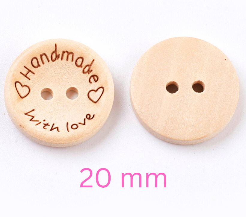 Handmade With Love Natural Wooden Round Buttons Hand Made 3 Sizes - 15/20/25mm