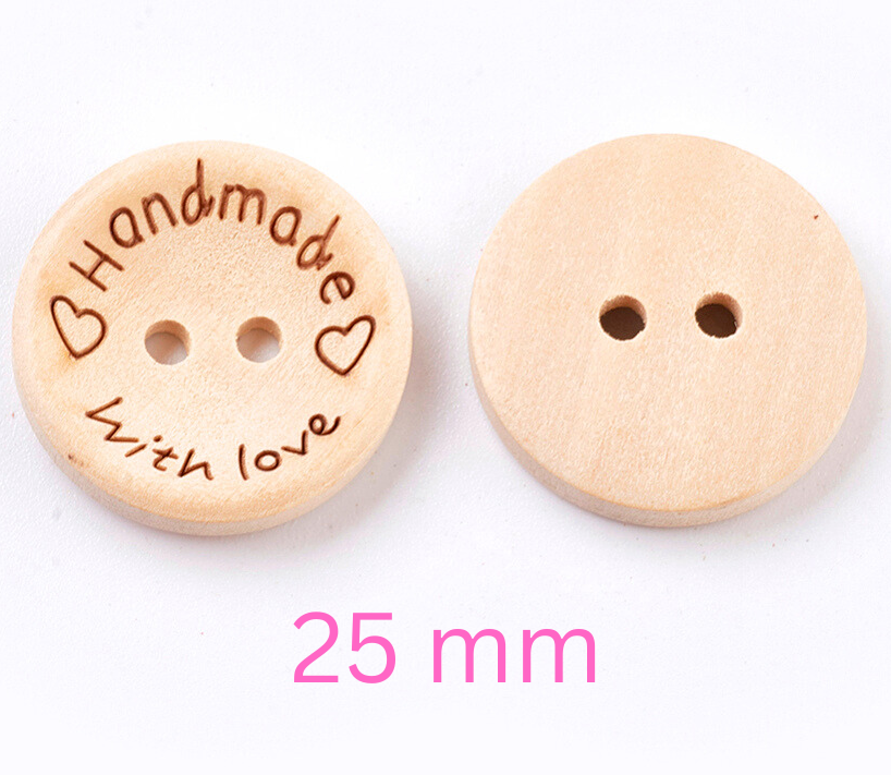 Handmade With Love Natural Wooden Round Buttons Hand Made 3 Sizes - 15/20/25mm