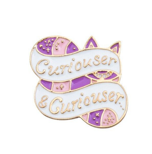 Alice In Wonderland Cheshire Cat Curiouser and Curiouser enamel pin badge 