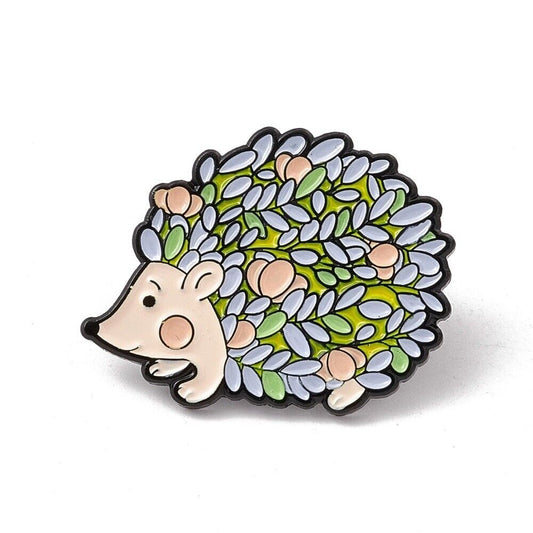Cute hedgehog adorned with intricate flowers and leaves enamel pin badge 